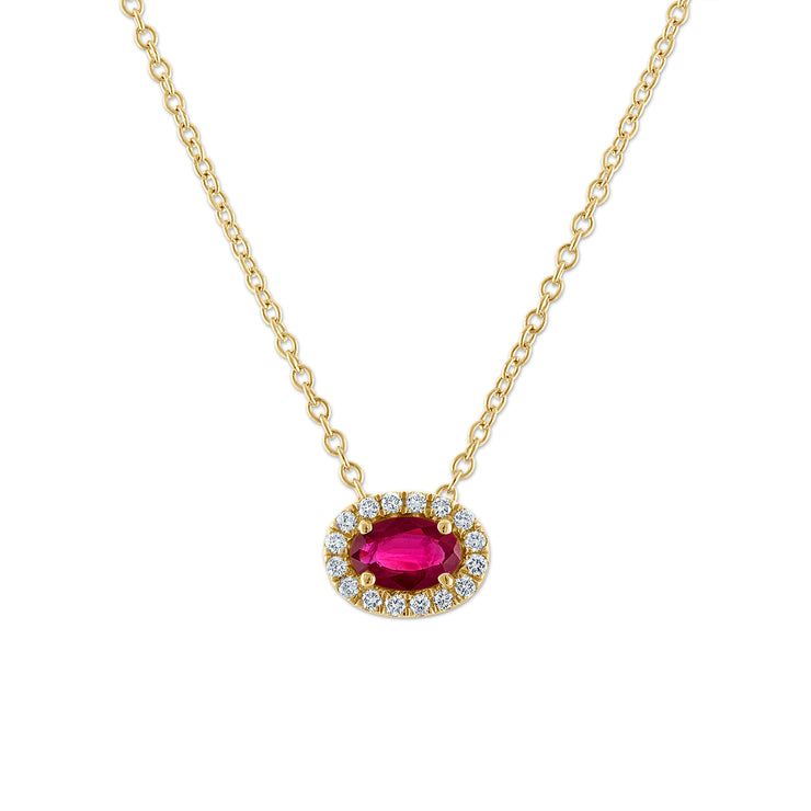 Oval Ruby East West Diamond Necklace