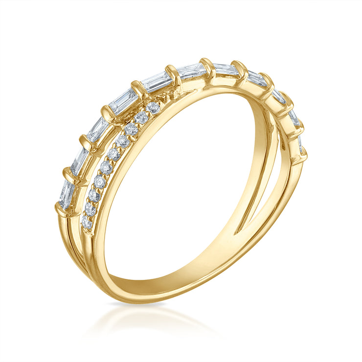 Cross Over Round and Baguette Diamond Ring