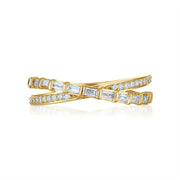 Cross Over Round and Baguette Diamond Ring