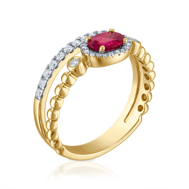 Two Row Oval Ruby and Diamond Ring