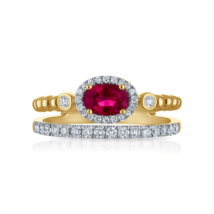Two Row Oval Ruby and Diamond Ring