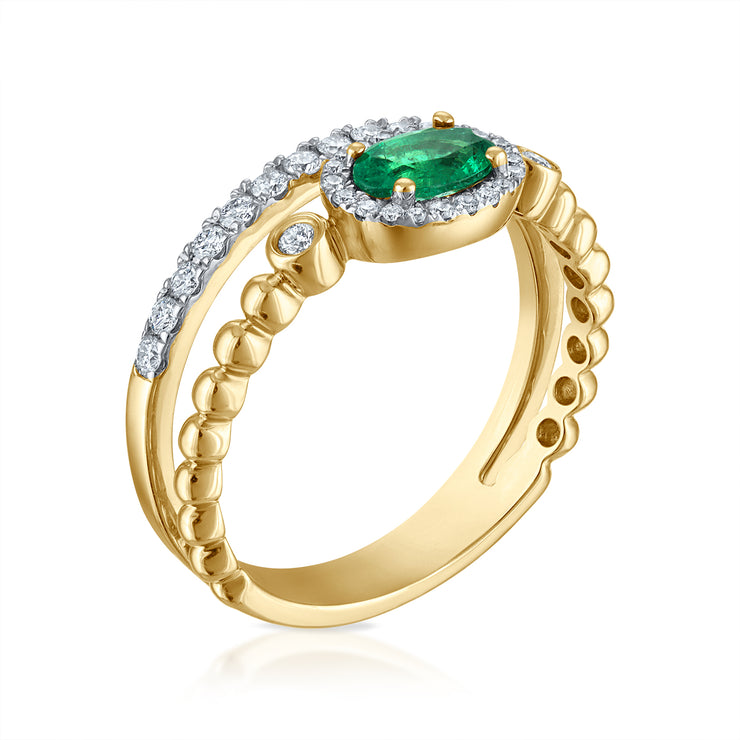 Two Row Oval Emerald and Diamond Ring