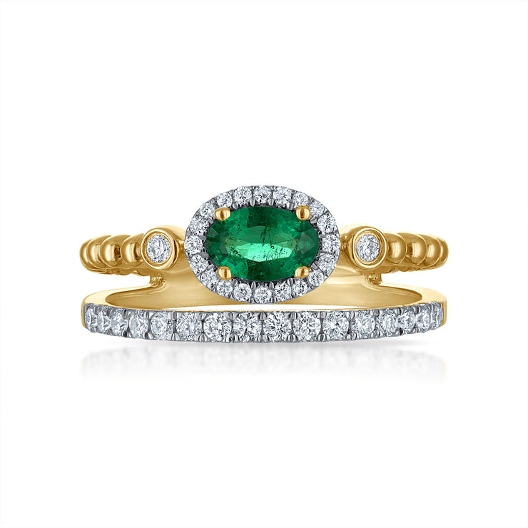 Two Row Oval Emerald and Diamond Ring