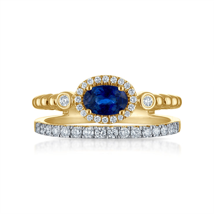 Two Row Oval Sapphire and Diamond Ring