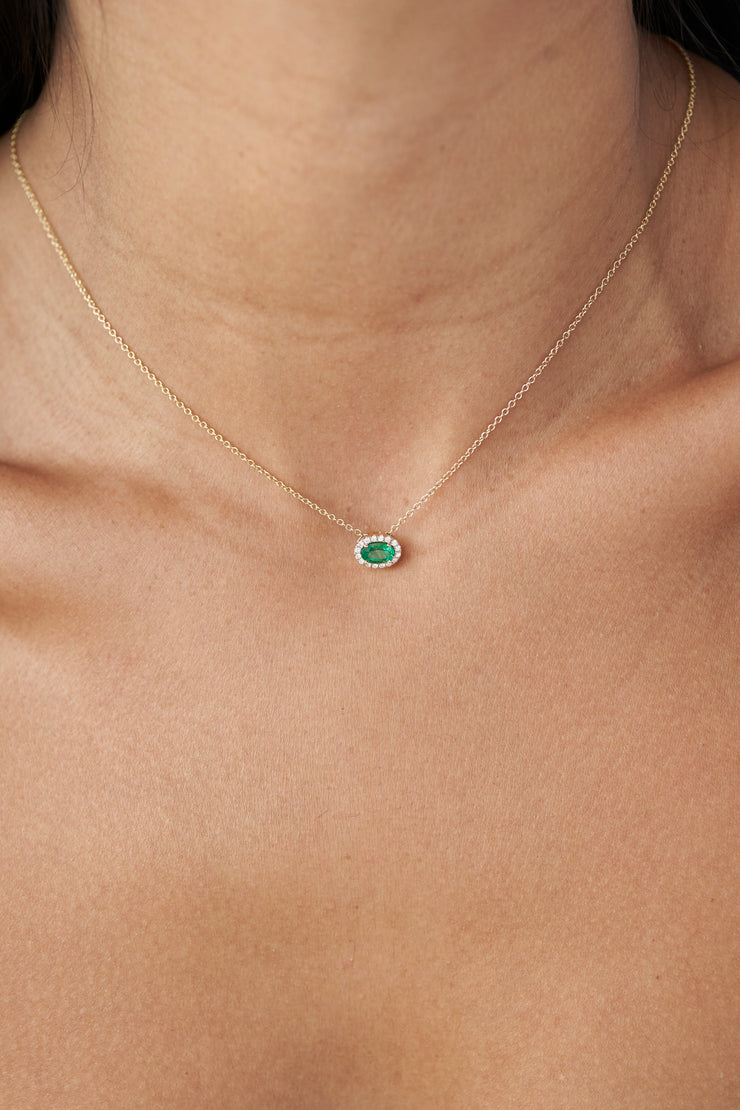 Oval Emerald East West Diamond Necklace