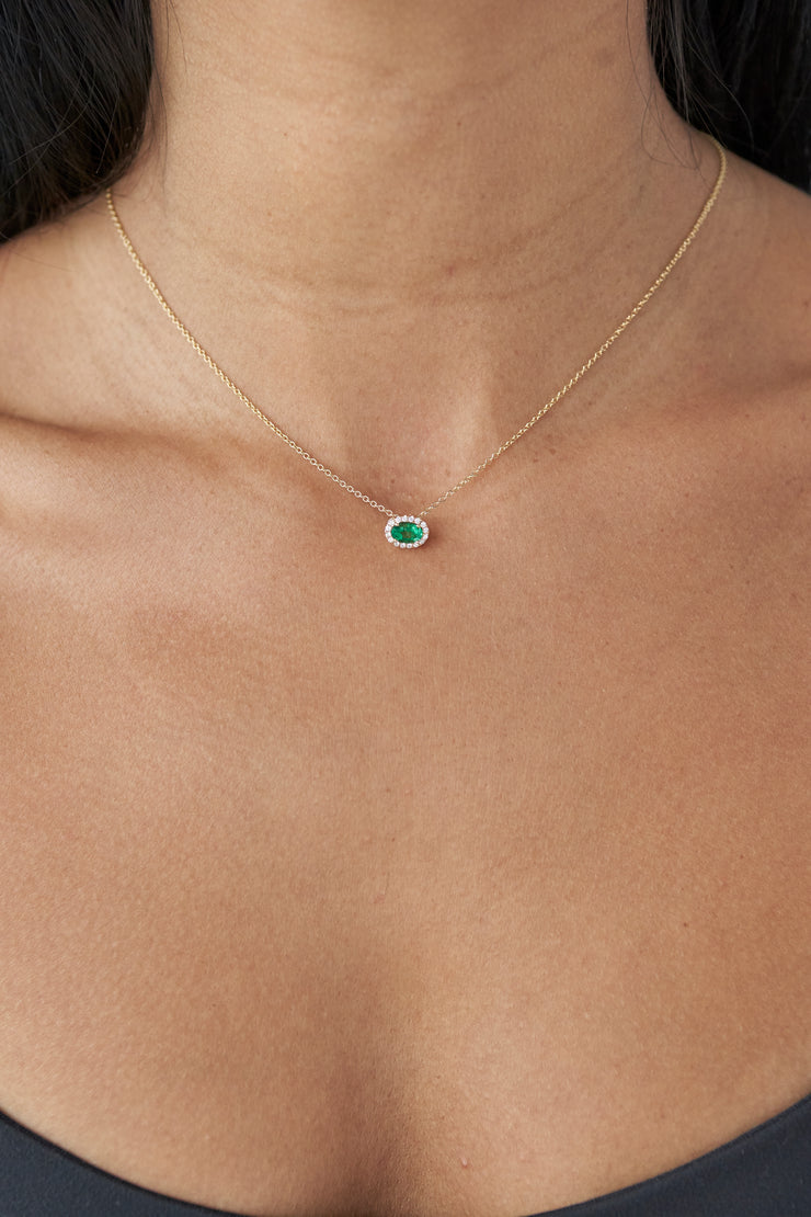 Oval Emerald East West Diamond Necklace