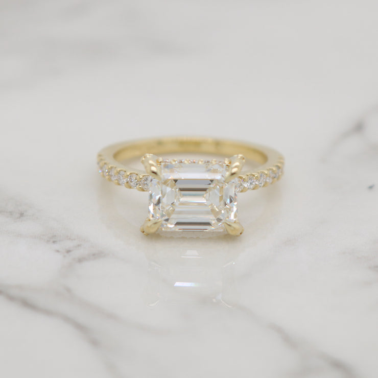 1.5ct Emerald Cut "East-West" Hidden Halo Engagement Ring