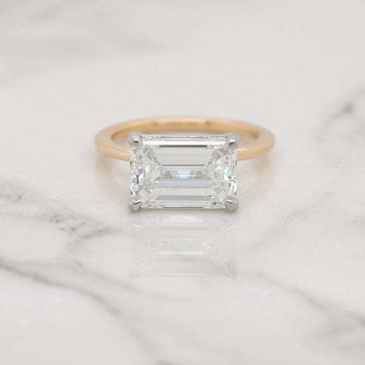 East West Emerald Cut with Hidden Halo