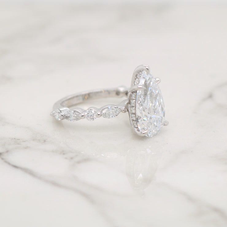 Pear Engagement Ring with Round and Marquise Diamond Band