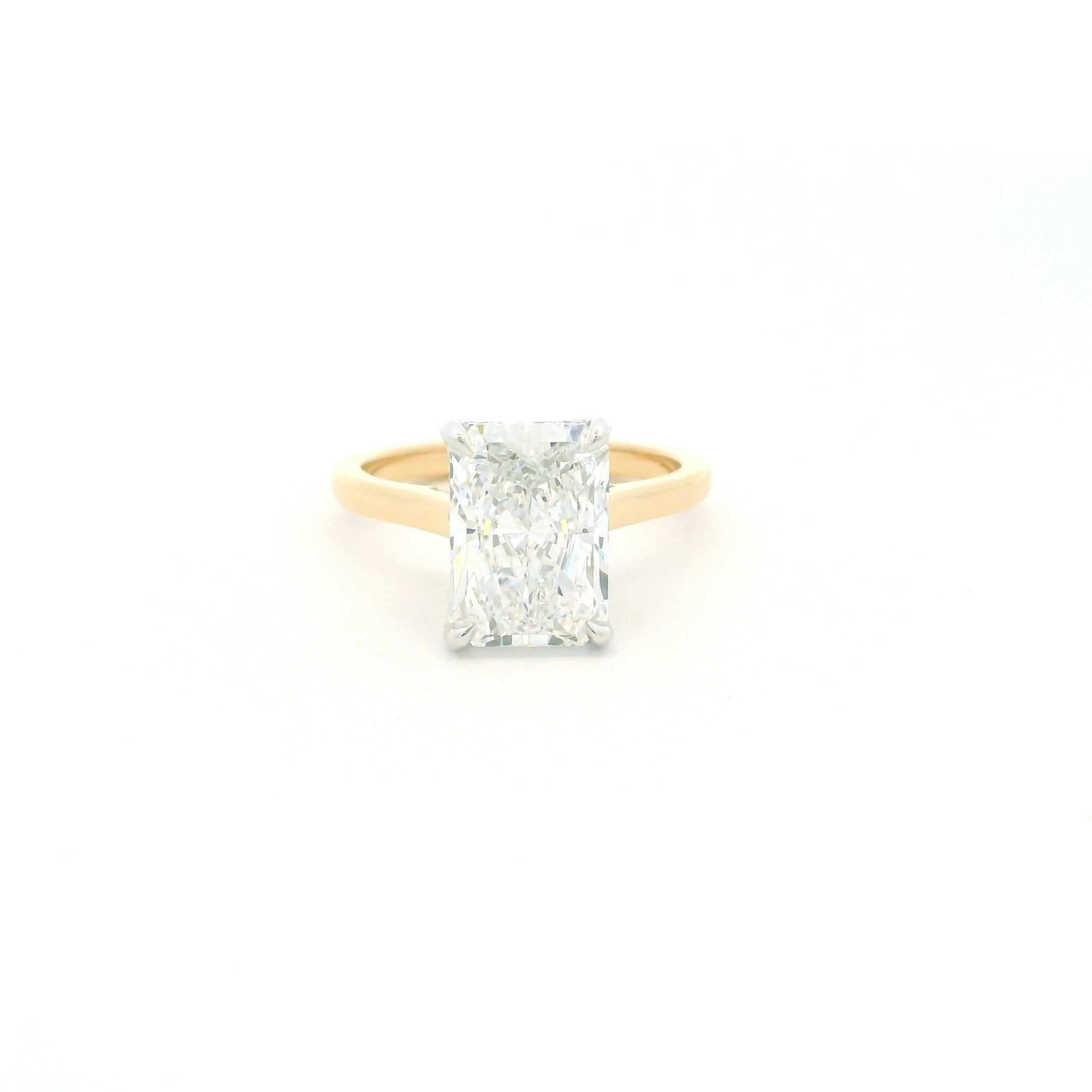 Two Tone Radiant Diamond Ring with Pedal Prongs
