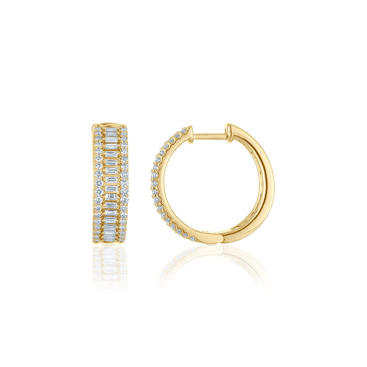 Round & Baguette Diamond Hoops