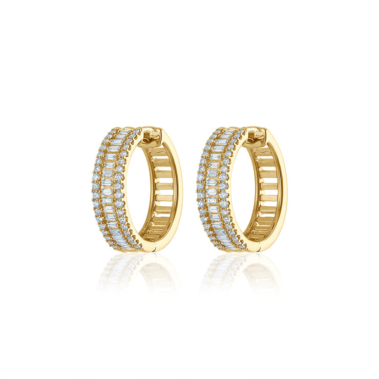 Round & Baguette Diamond Hoops