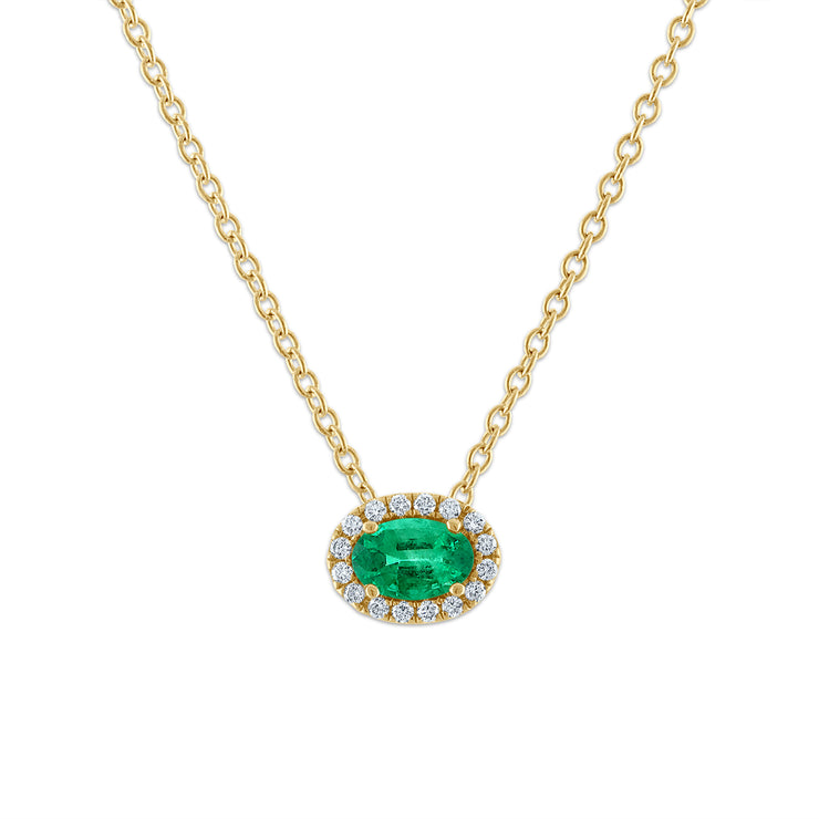 Oval Emerald East West Diamond Necklace