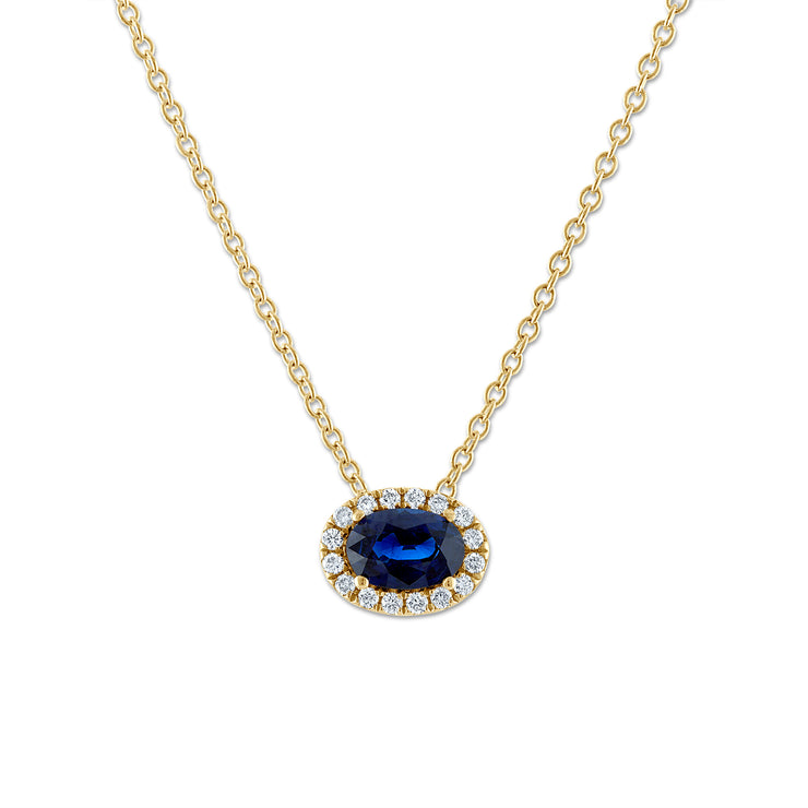 Oval Sapphire East West Diamond Necklace