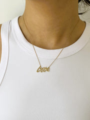 Love Diamond Script Necklace