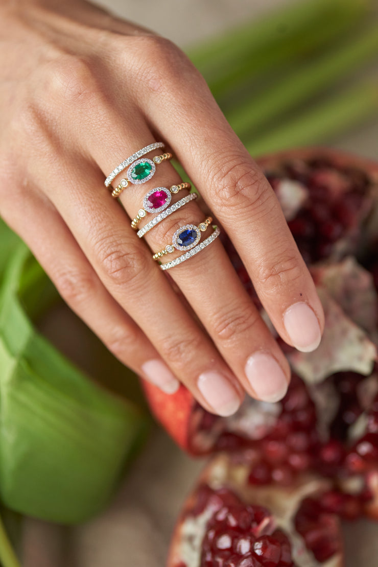 Two Row Oval Emerald and Diamond Ring