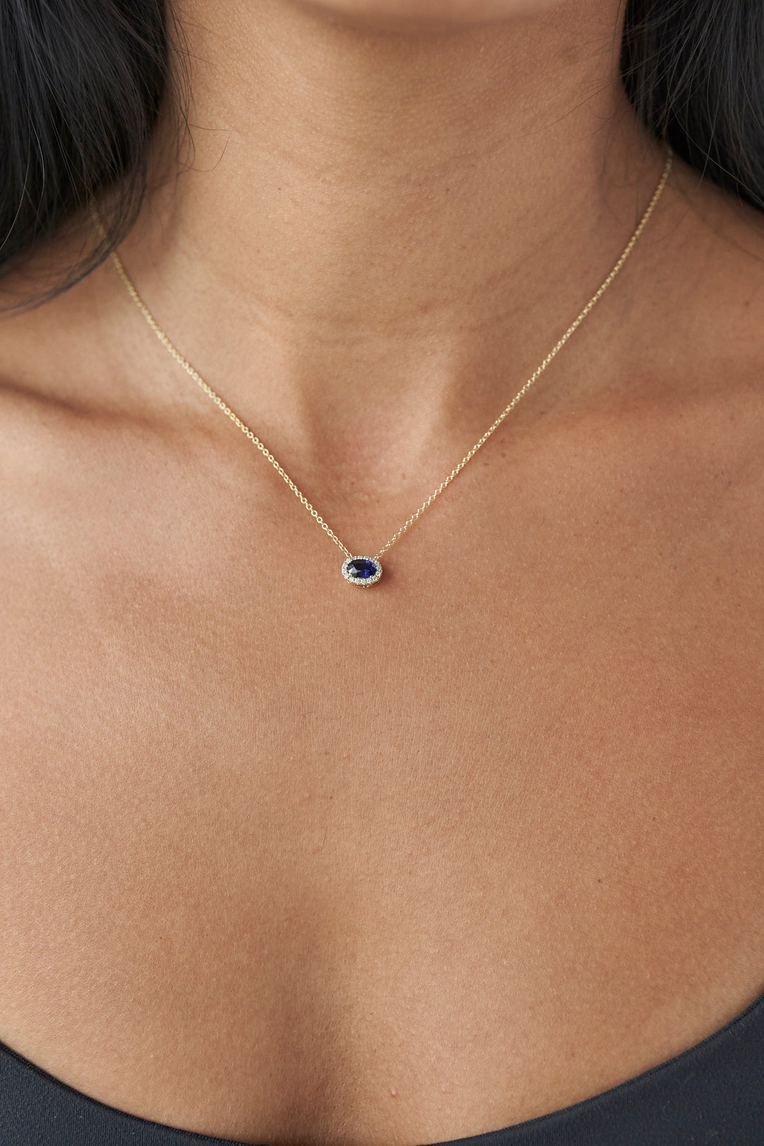 Pendentif Ovale Saphir Cz 7 Mm Plaqué Or - Bleu, Neuf Avec étiquettes, Pour Femme