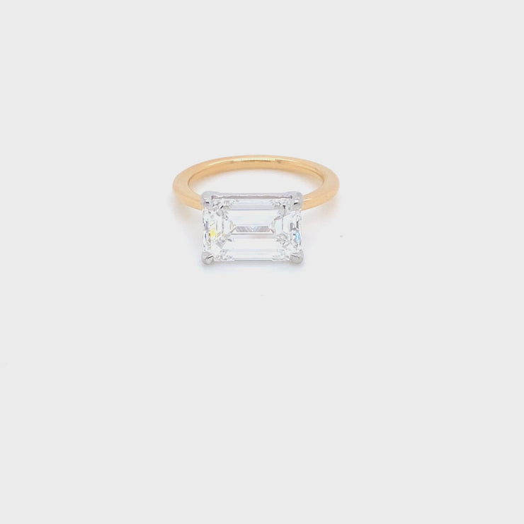 East West Emerald Cut with Hidden Halo