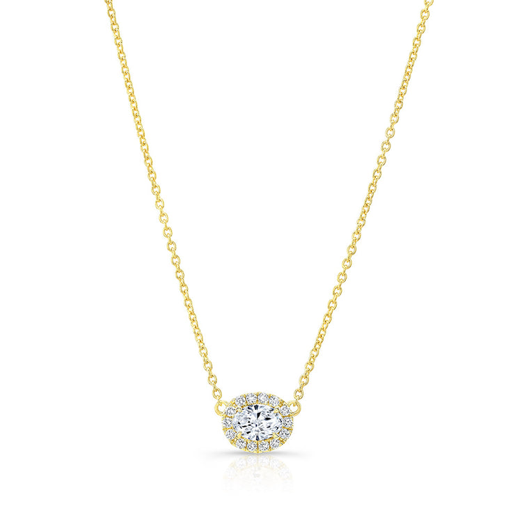 Oval Diamond Halo Necklace