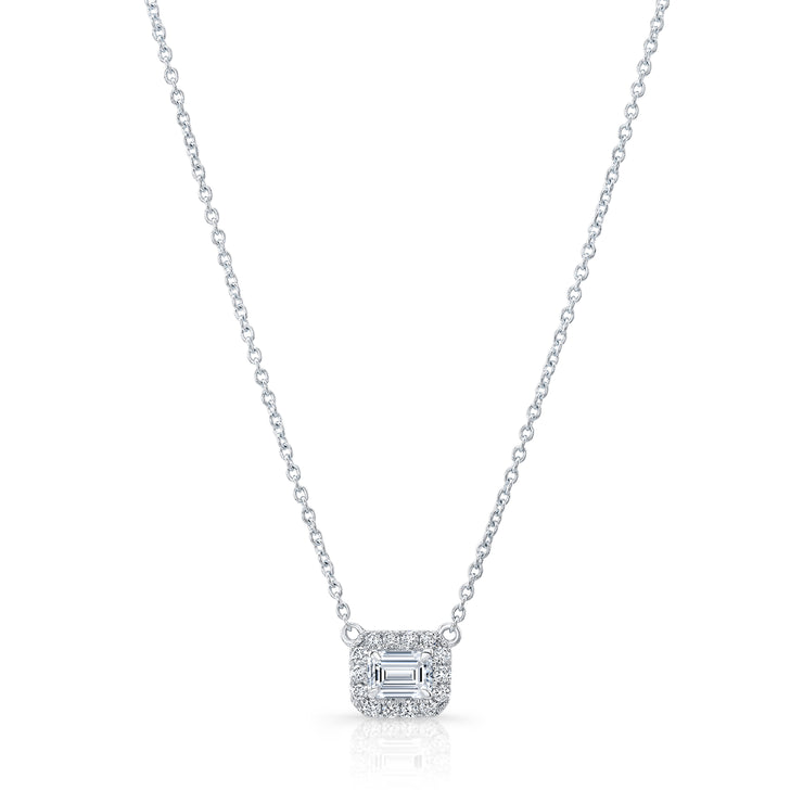 Emerald Cut Diamond Halo Necklace