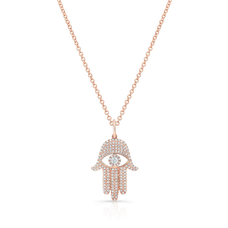 Hamsa Evil Eye Diamond Necklace