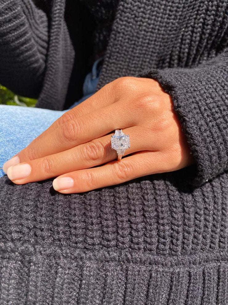 3ct Radiant 3 Stone Trapezoids Engagement Ring