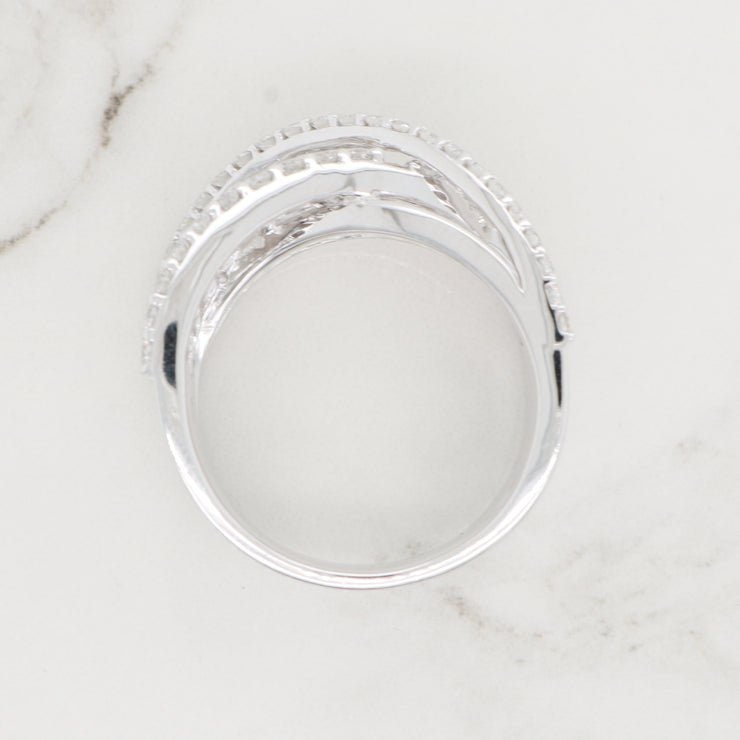 Round Diamond and Baguette Criss Cross Ring