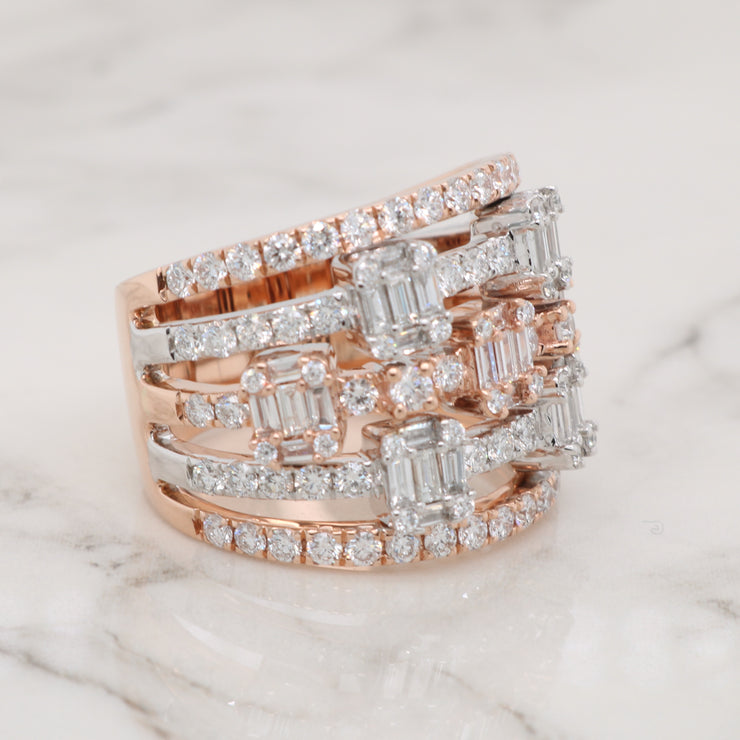 Intricate Round and Baguette Diamond Ring