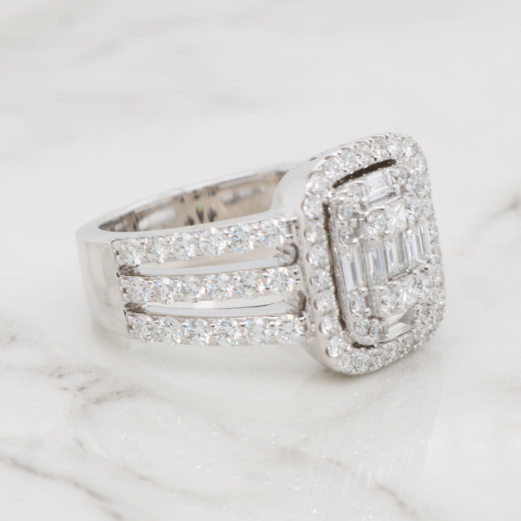 Round and Baguette Mosaic Diamond Ring