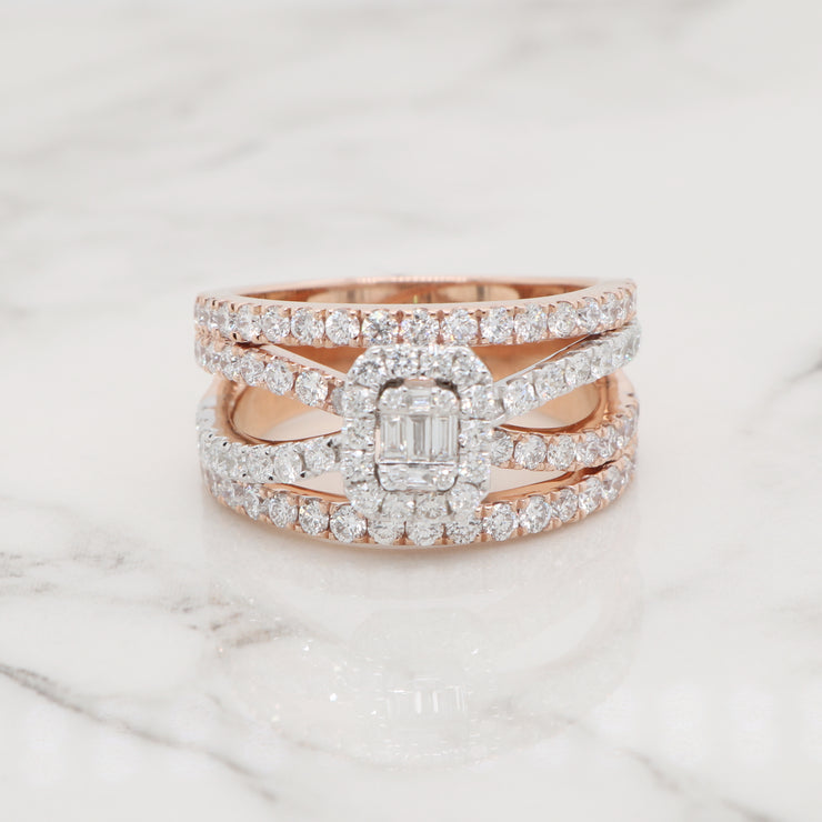 Intricate Round and Baguette Diamond Ring