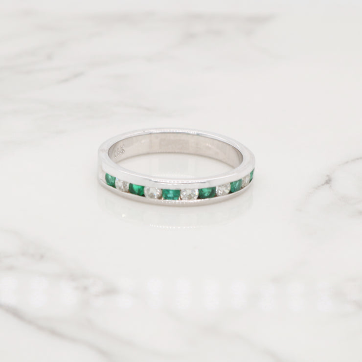 Emerald and Diamond Channel Ring