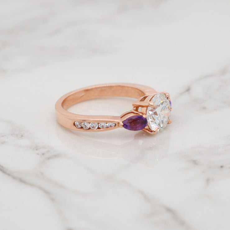 Diamond Engagement Ring with Amethyst Side Stones