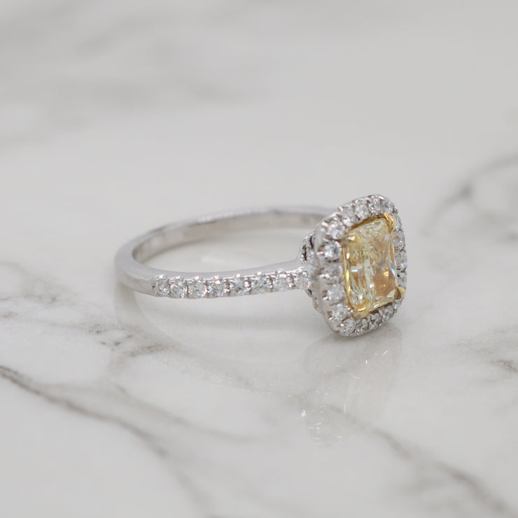2ct Fancy Yellow Radiant Halo Engagement Ring