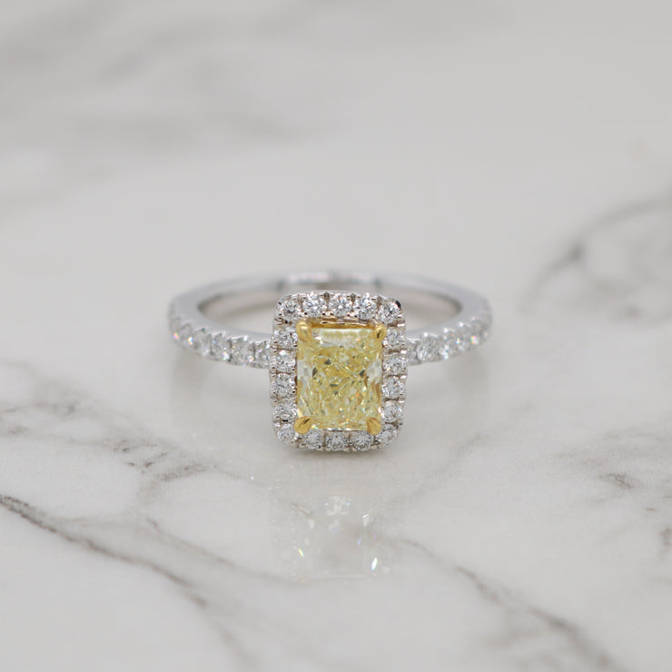 1ct Fancy Yellow Radiant Halo Engagement Ring