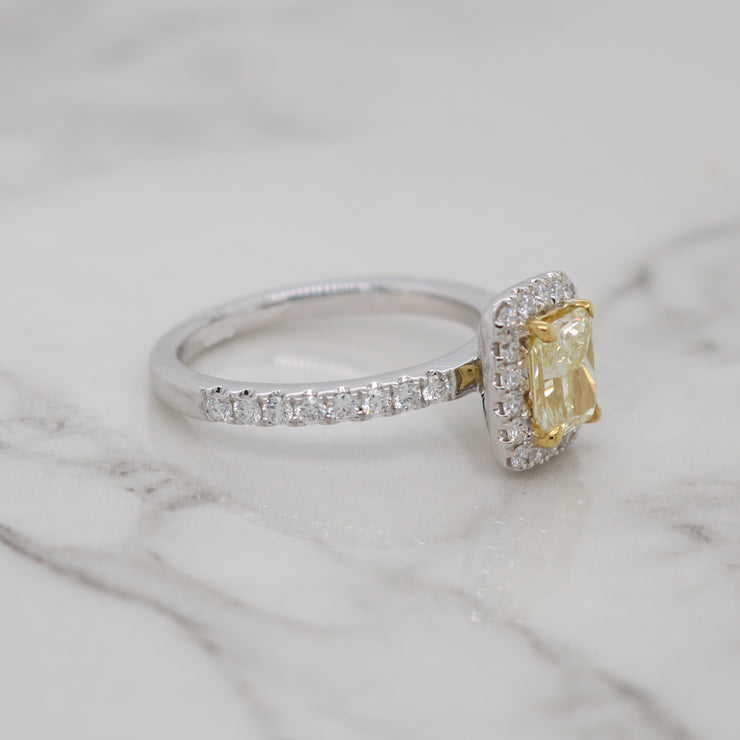 1ct Fancy Yellow Radiant Halo Engagement Ring