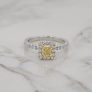 0.50ct Fancy Yellow Radiant Halo Engagement Ring