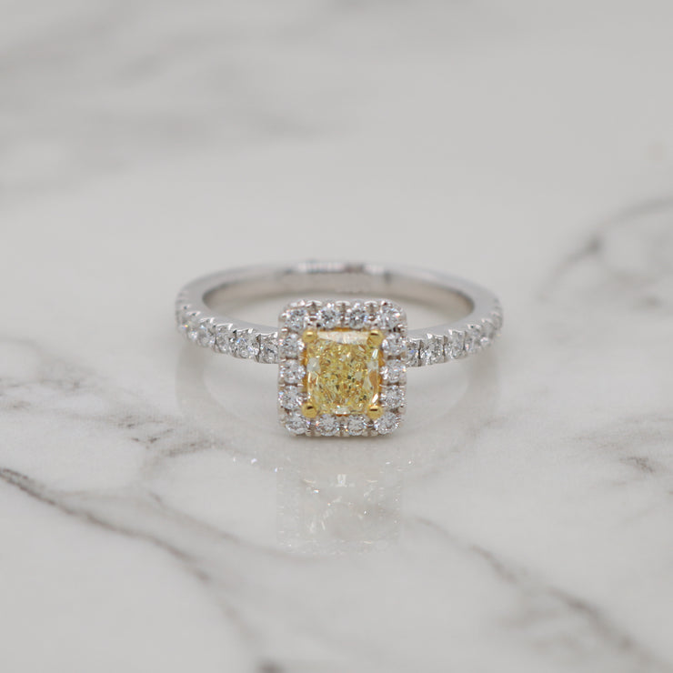 0.50ct Fancy Yellow Radiant Halo Engagement Ring
